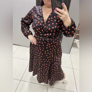 Live Unlimited London Black & Orange Polka Dot Retro Wrap Dress